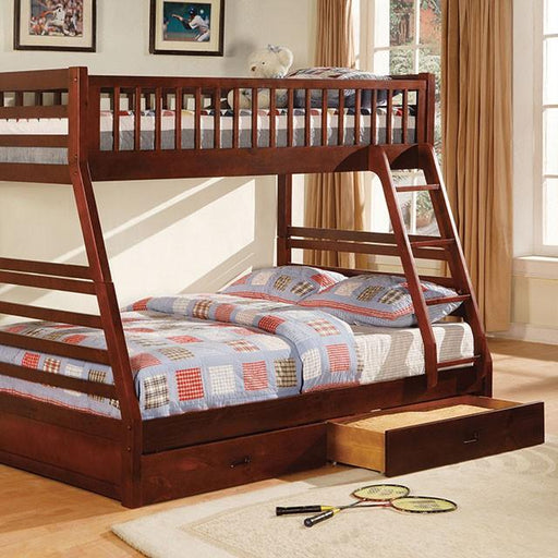California II Cherry Twin/Full Bunk Bed w/ 2 Drawers Cherry, Walnut, Grey, &Oak - The Mattress Center (Fresno,CA)
