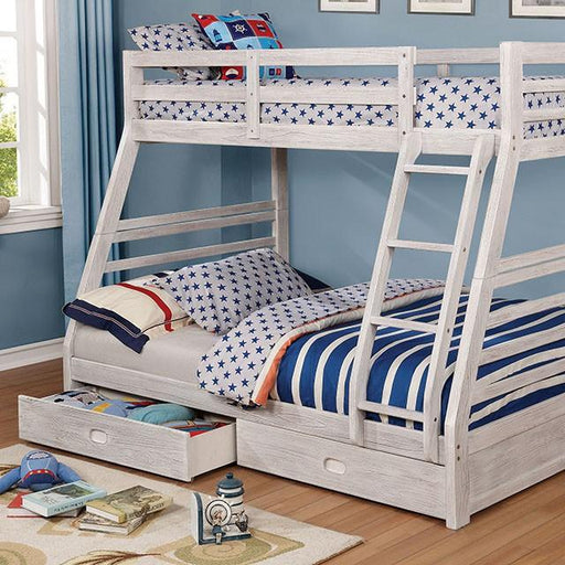 California III Wire-Brushed White Twin/Full Bunk Bed w/ 2 Drawers - The Mattress Center (Fresno,CA)