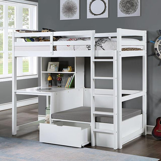 CALLISTUS Twin Workstation Loft Bed, White & Gray - The Mattress Center (Fresno,CA)