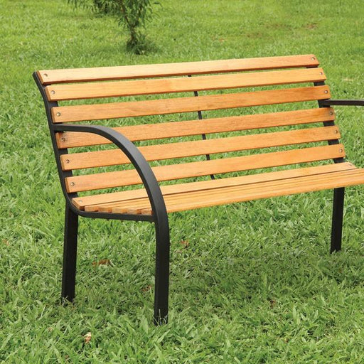 DUMAS Oak/Black Patio Wooden Bench - The Mattress Center (Fresno,CA)