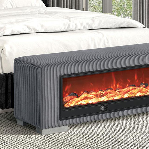 Elnath Bench w/ Visual Wood Log Fireplace Gray - The Mattress Center (Fresno,CA)