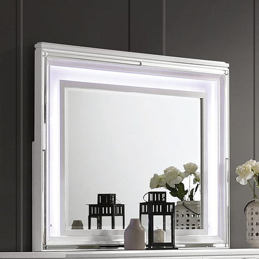 EMMELINE Mirror w/ LED Lights, White - The Mattress Center (Fresno,CA)