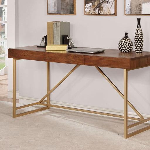 Halstein Light Walnut/Gold Desk - The Mattress Center (Fresno,CA)