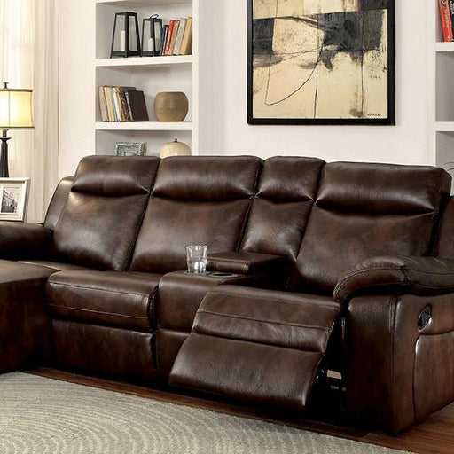 Hardy Brown Sectional w/ Console, Brown - The Mattress Center (Fresno,CA)