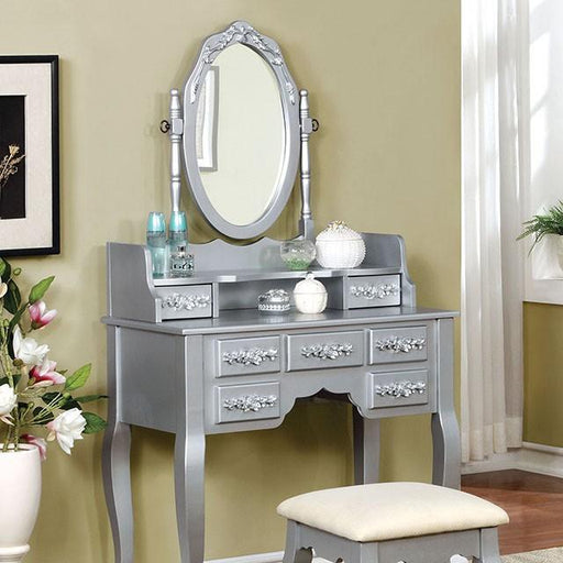 Harriet Silver Vanity w/ Stool - The Mattress Center (Fresno,CA)