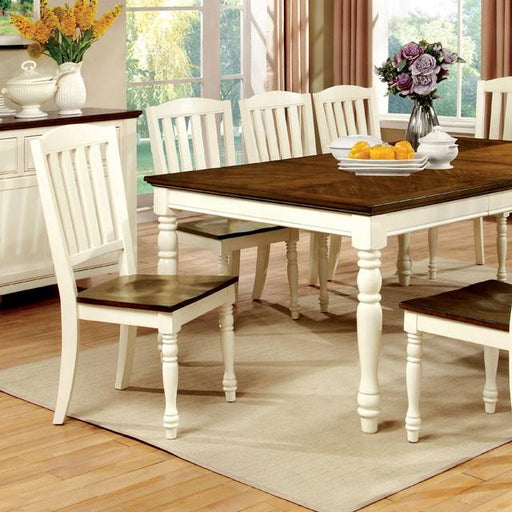 HARRISBURG Vintage White/Dark Oak Dining Table w/ 18" Butterfly Leaf - The Mattress Center (Fresno,CA)