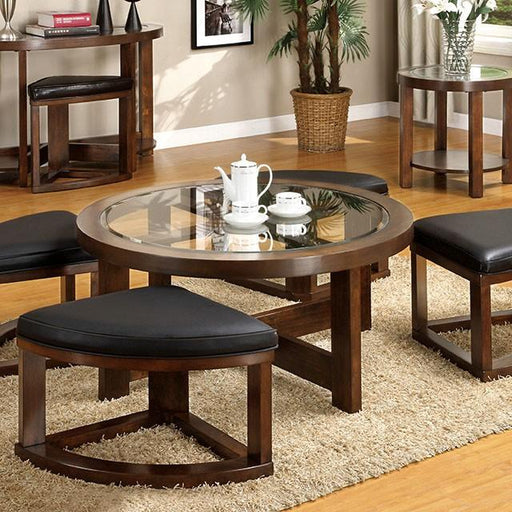 Crystal Cove II Dark Walnut Round Coffee Table w/ 4 Stools - The Mattress Center (Fresno,CA)