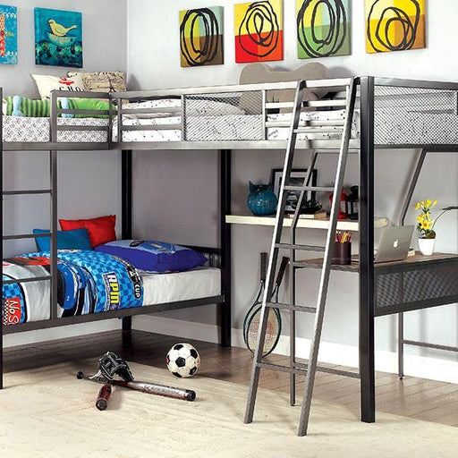 BALLARAT Silver Triple Twin Bunk Bed w/ Desk - The Mattress Center (Fresno,CA)