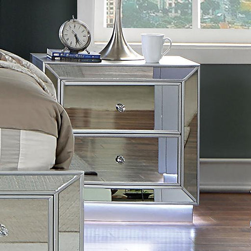 BELLADONNA Night Stand w/ LED & USB, Silver - The Mattress Center (Fresno,CA)