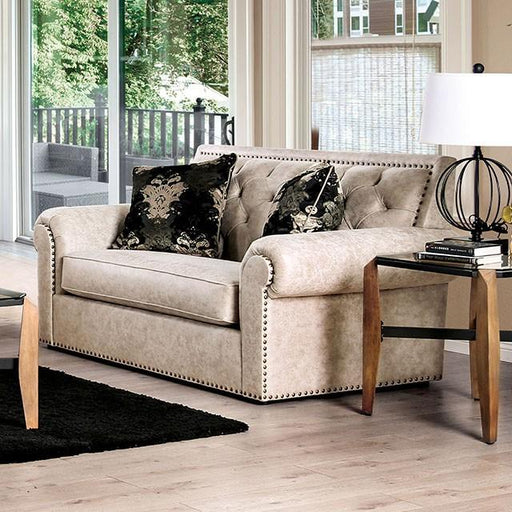 Parshall Beige W/ Gold Highlights Love Seat - The Mattress Center (Fresno,CA)