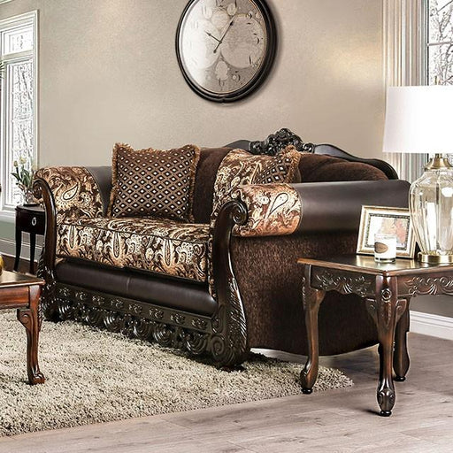 Newdale Brown/Gold Love Seat - The Mattress Center (Fresno,CA)