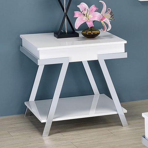 TITUS End Table, White/Chrome - The Mattress Center (Fresno,CA)