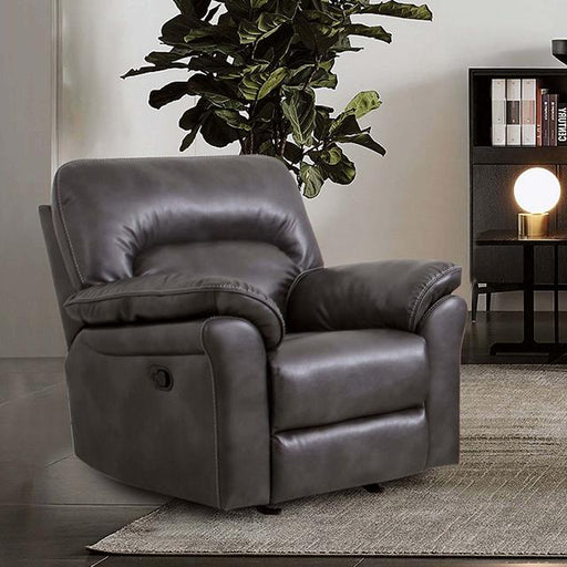 JOSIAS Glider Recliner, Dark Gray Leatherette - The Mattress Center (Fresno,CA)