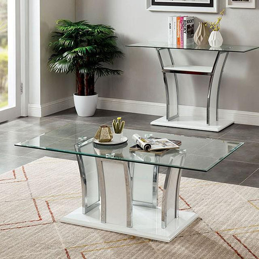 Staten Glossy White/Chrome Coffee Table - The Mattress Center (Fresno,CA)