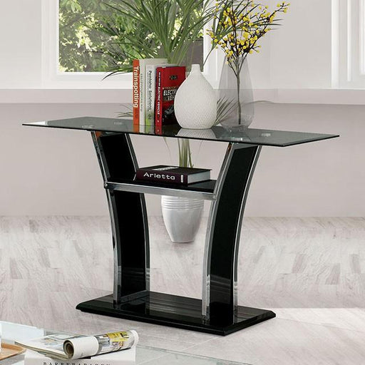 Staten Glossy Black/Chrome Sofa Table - The Mattress Center (Fresno,CA)