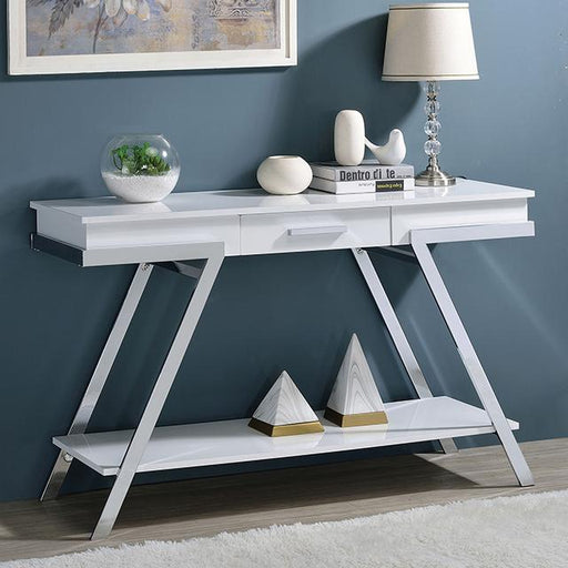 TITUS Sofa Table, White/Chrome - The Mattress Center (Fresno,CA)