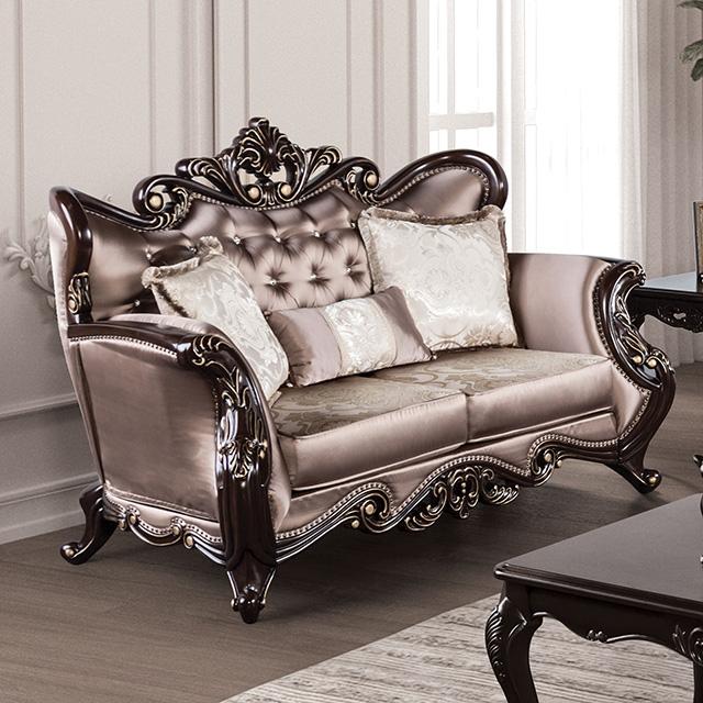 Albacete Loveseat Campage & Walnut - The Mattress Center (Fresno,CA)