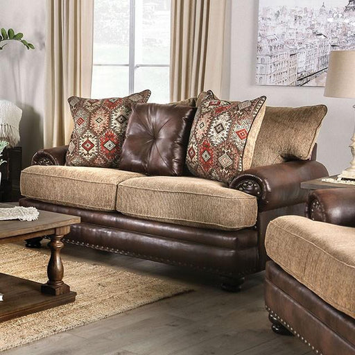 Fletcher Brown/Tan Love Seat - The Mattress Center (Fresno,CA)