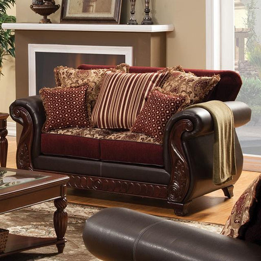 Franklin Burgundy/Espresso Love Seat, Burgundy - The Mattress Center (Fresno,CA)