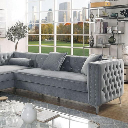 Amie Glam Gray & Black Sectional w/Storage - The Mattress Center (Fresno,CA)