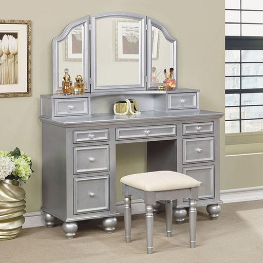 ATHY Silver Vanity w/ Stool - The Mattress Center (Fresno,CA)